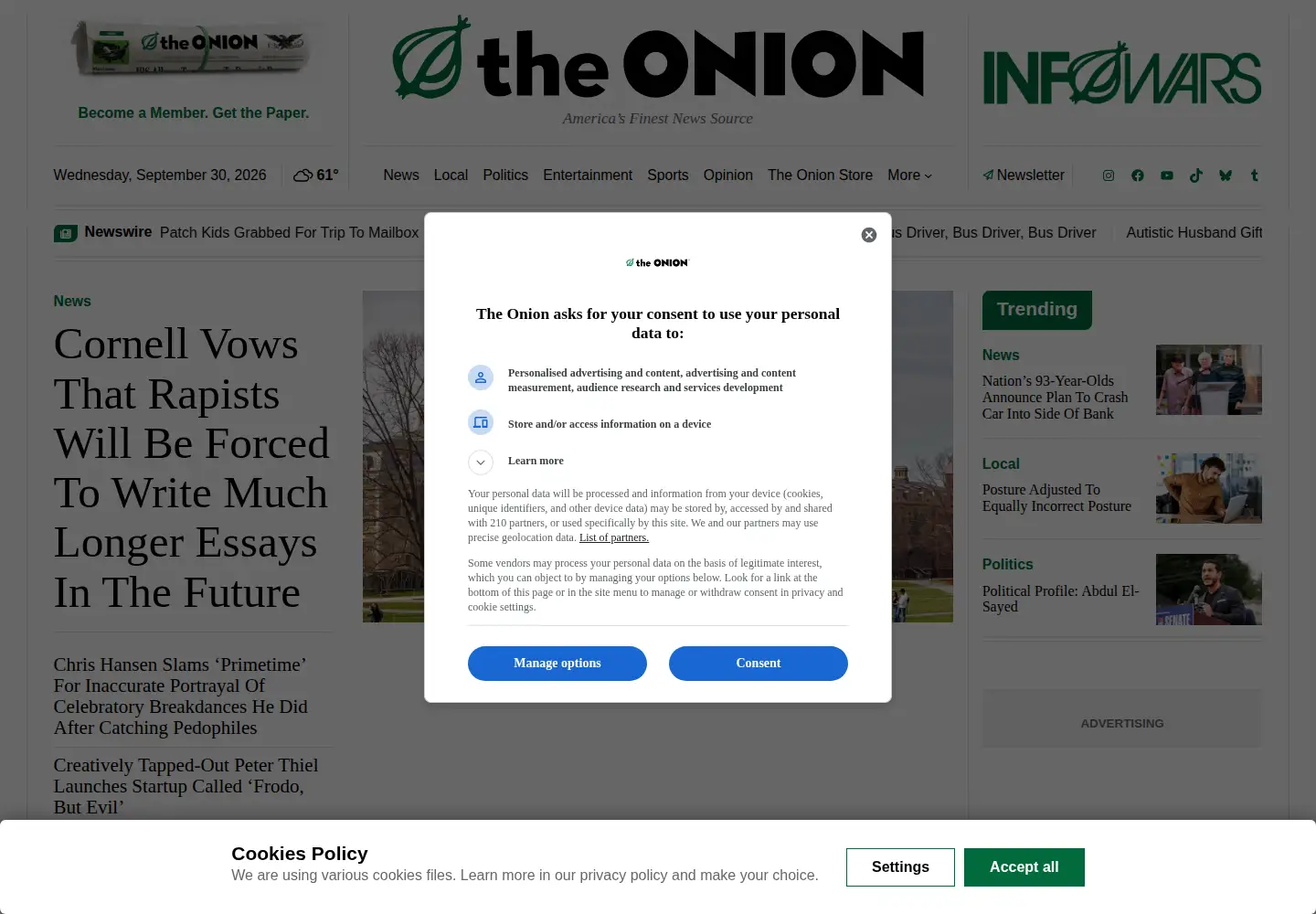 Screenshot of theonion.com
