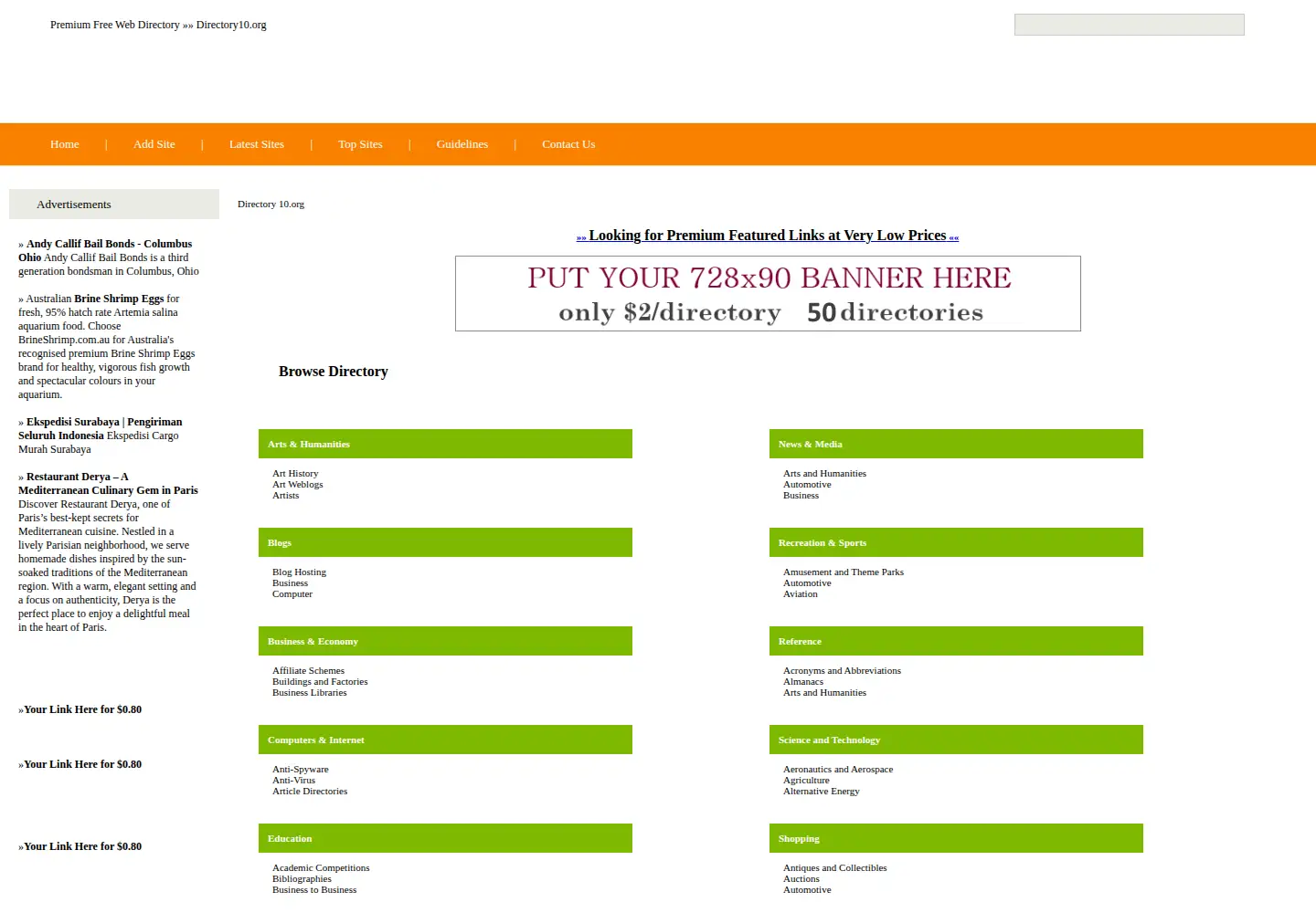 Captured homepage of directory10.org in the current scan