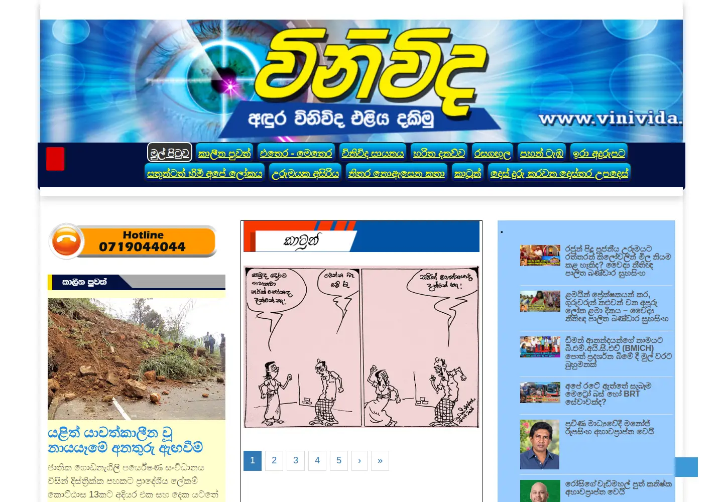 Captured homepage of vinivida.lk in the current scan