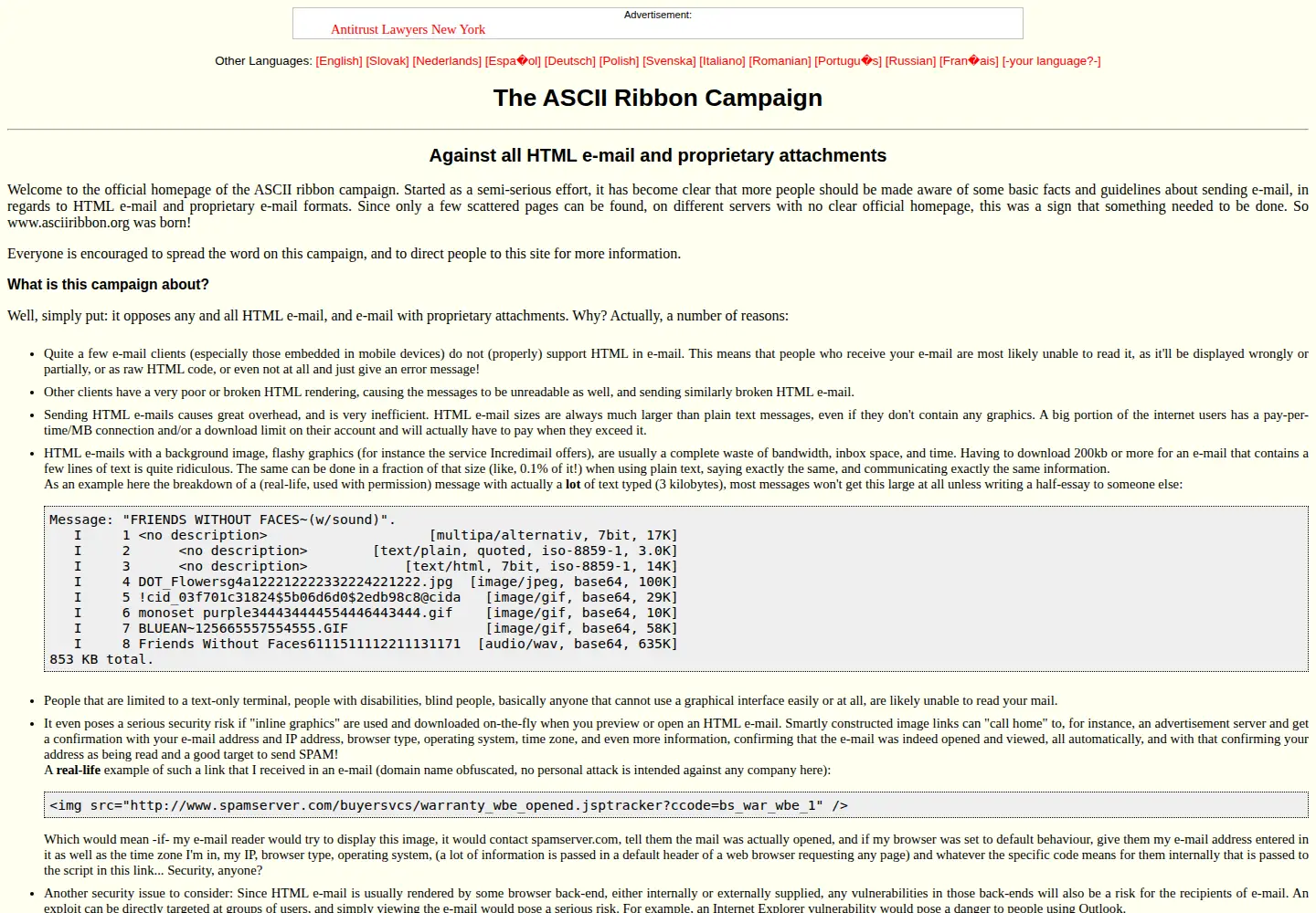 Screenshot of asciiribbon.org
