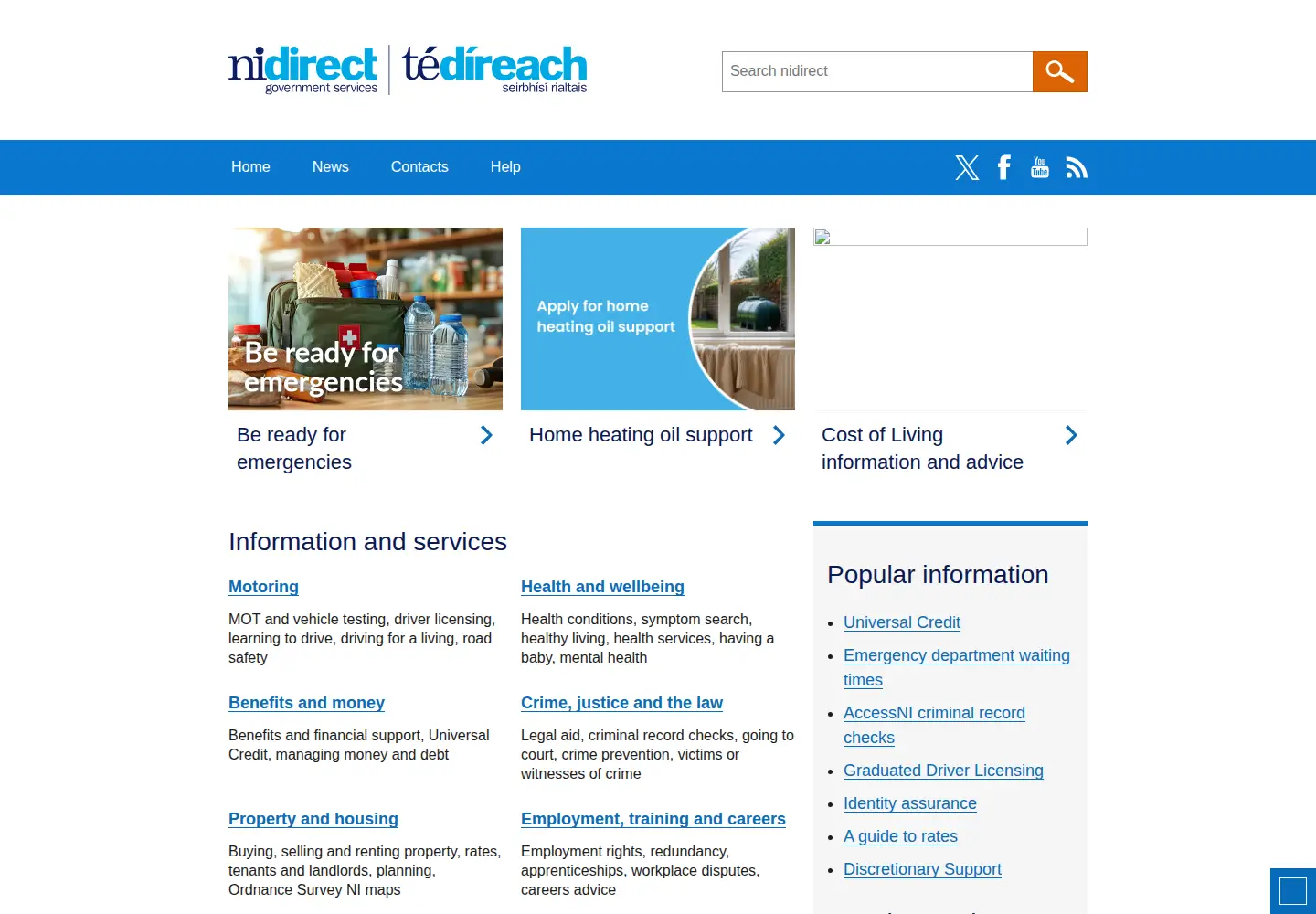 Screenshot of nidirect.gov.uk