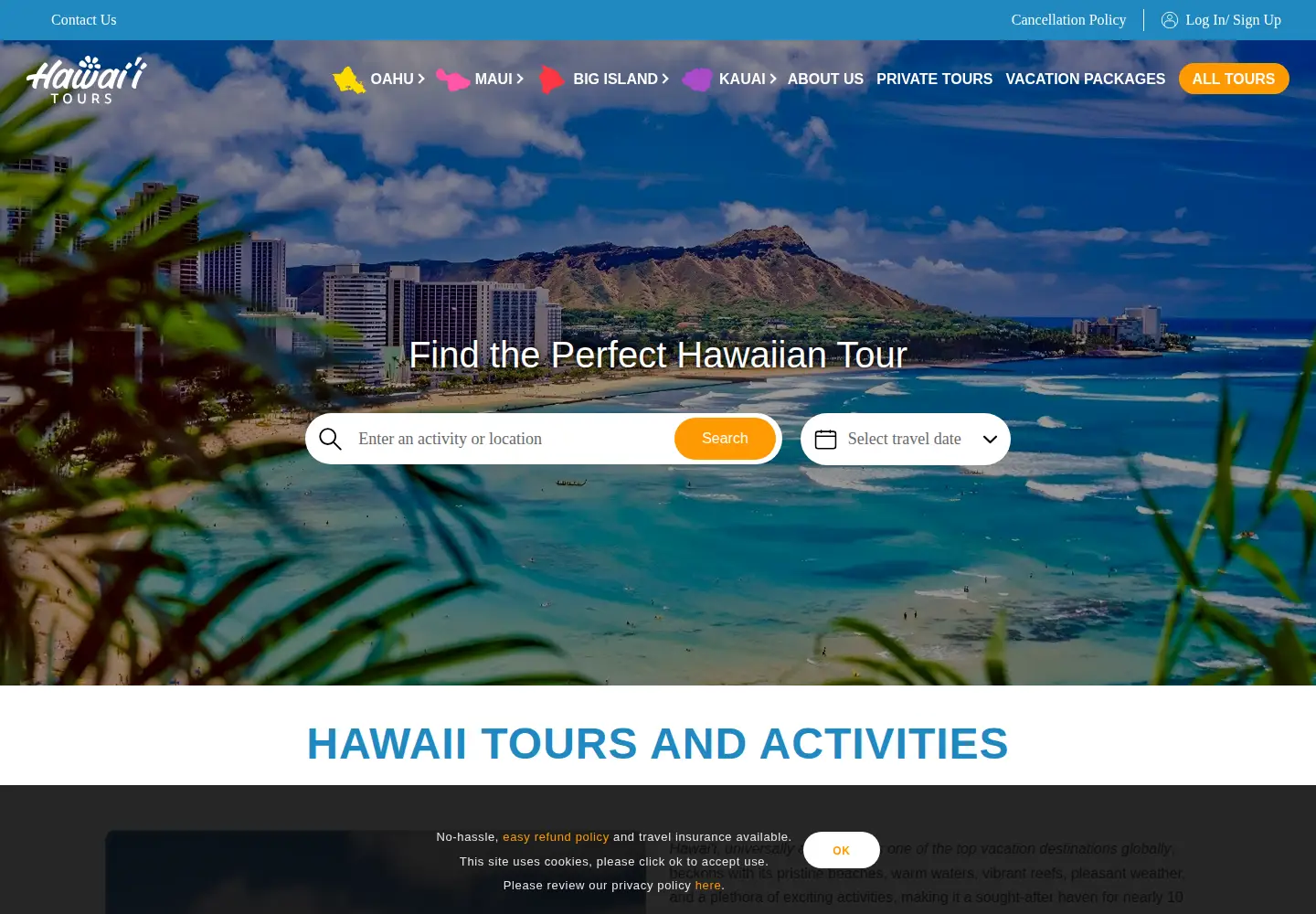 Captured homepage of hawaiitours.com in the current scan