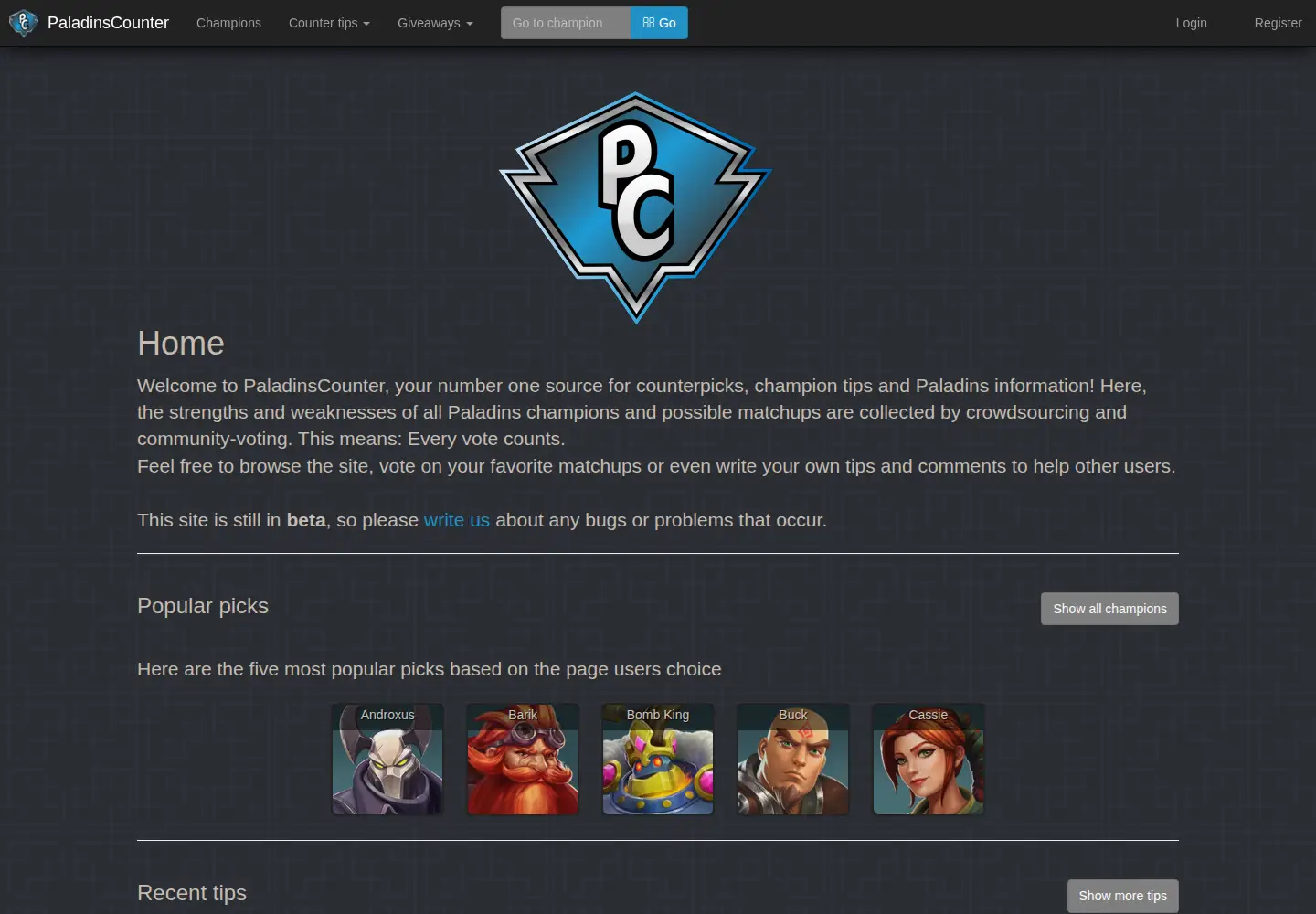 Screenshot of paladinscounter.com