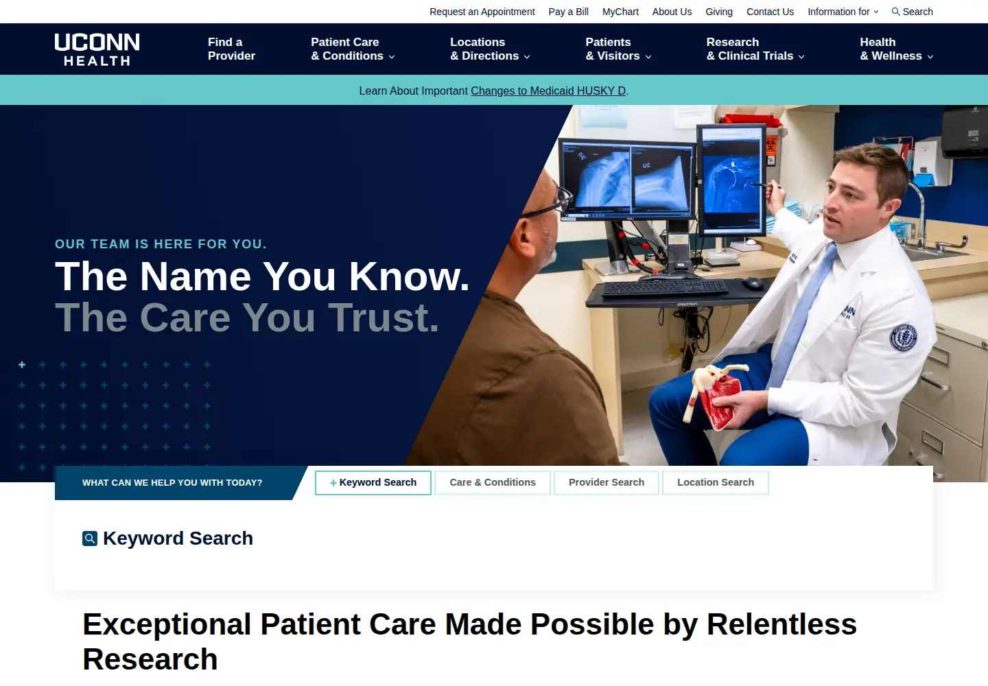 Captured homepage of uconnhealth.org in the current scan