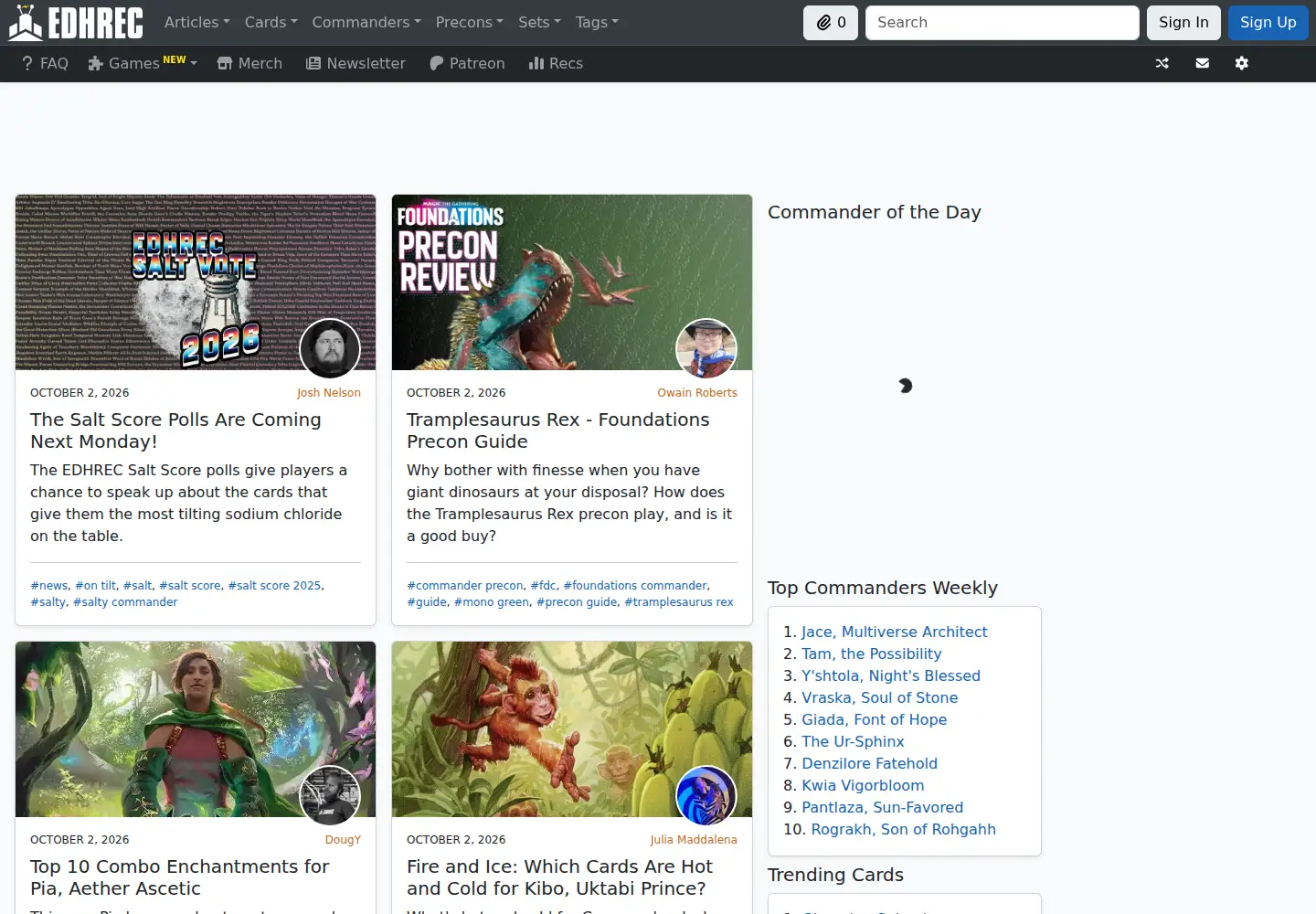 Screenshot of edhrec.com