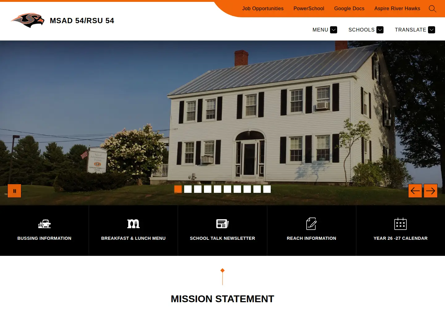 Captured homepage of msad54.org in the current scan