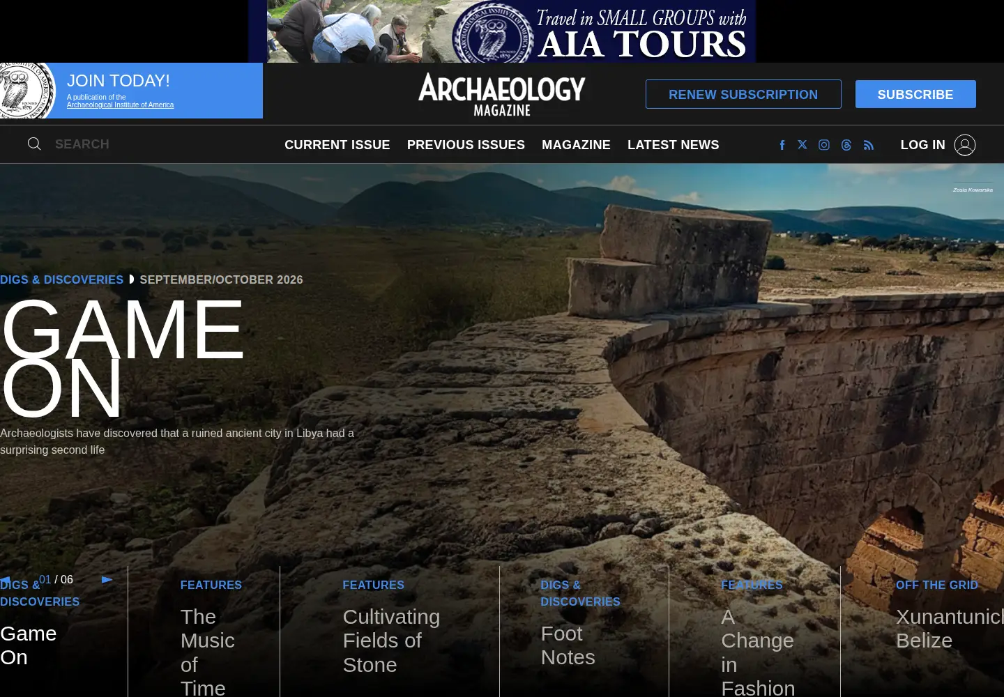 Screenshot of archaeology.org