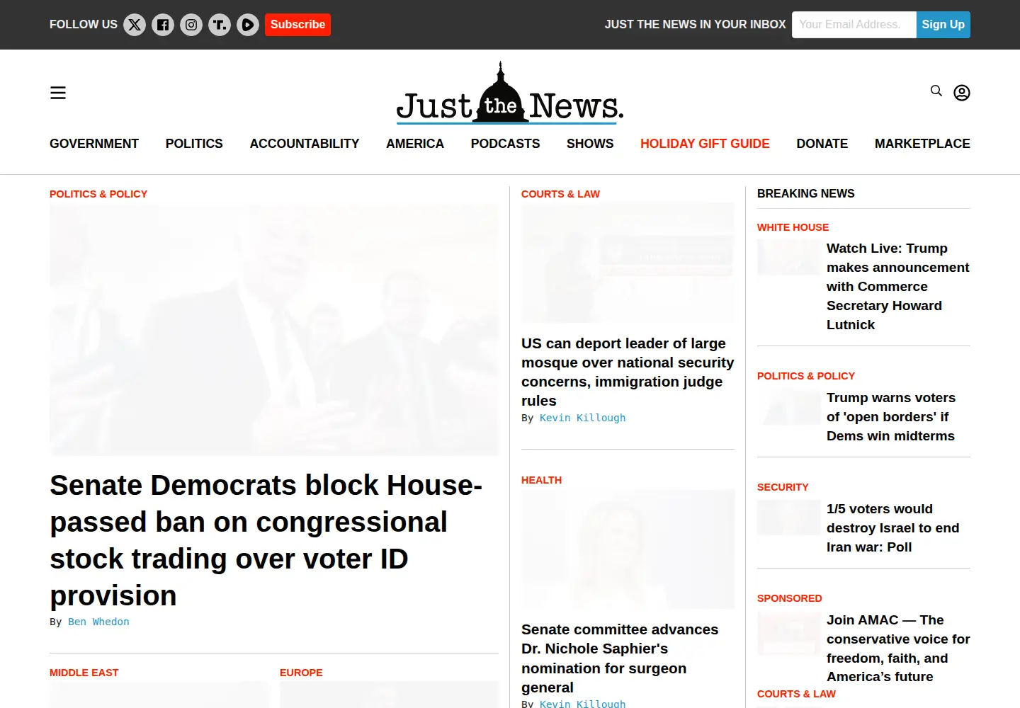 Screenshot of justthenews.com