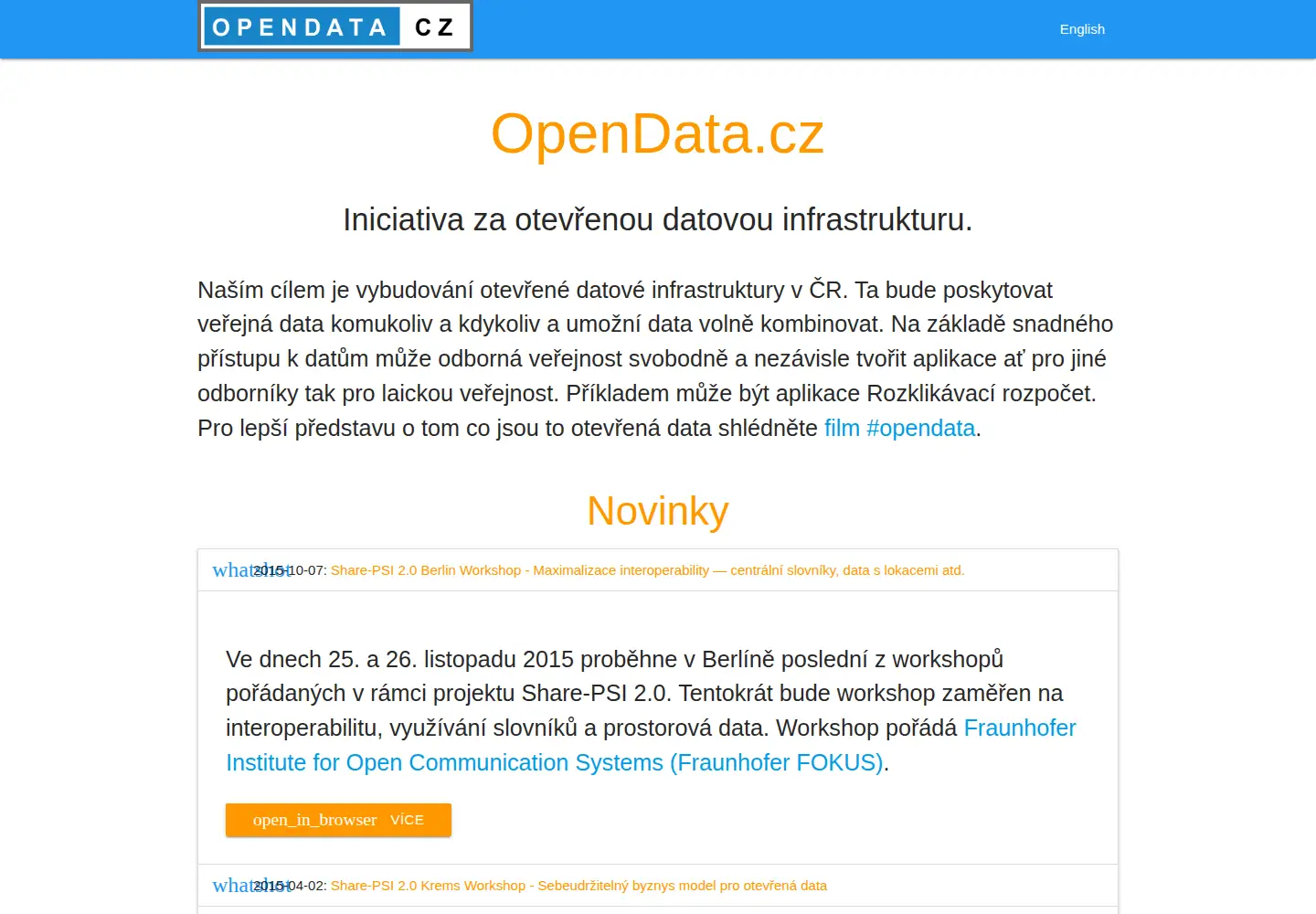 Captured homepage of opendata.cz in the current scan
