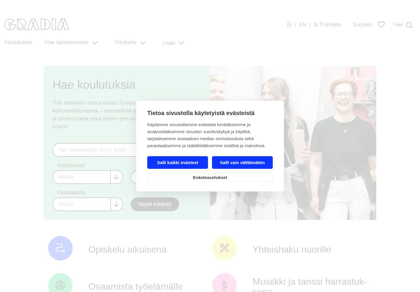 Captured homepage of gradia.fi in the current scan