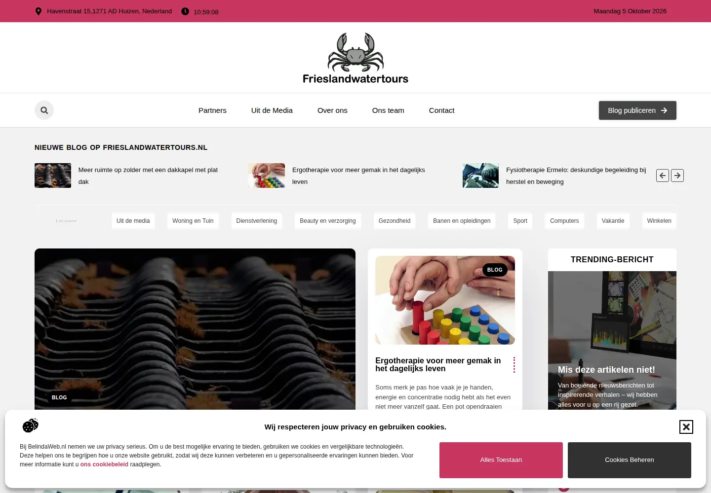 Captured homepage of frieslandwatertours.nl in the current scan