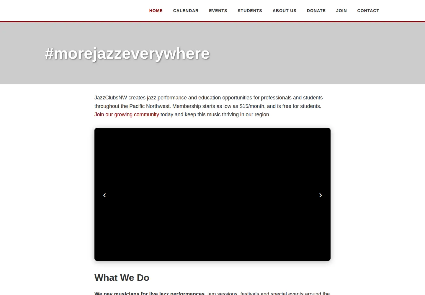 Captured homepage of jazzclubsnw.org in the current scan