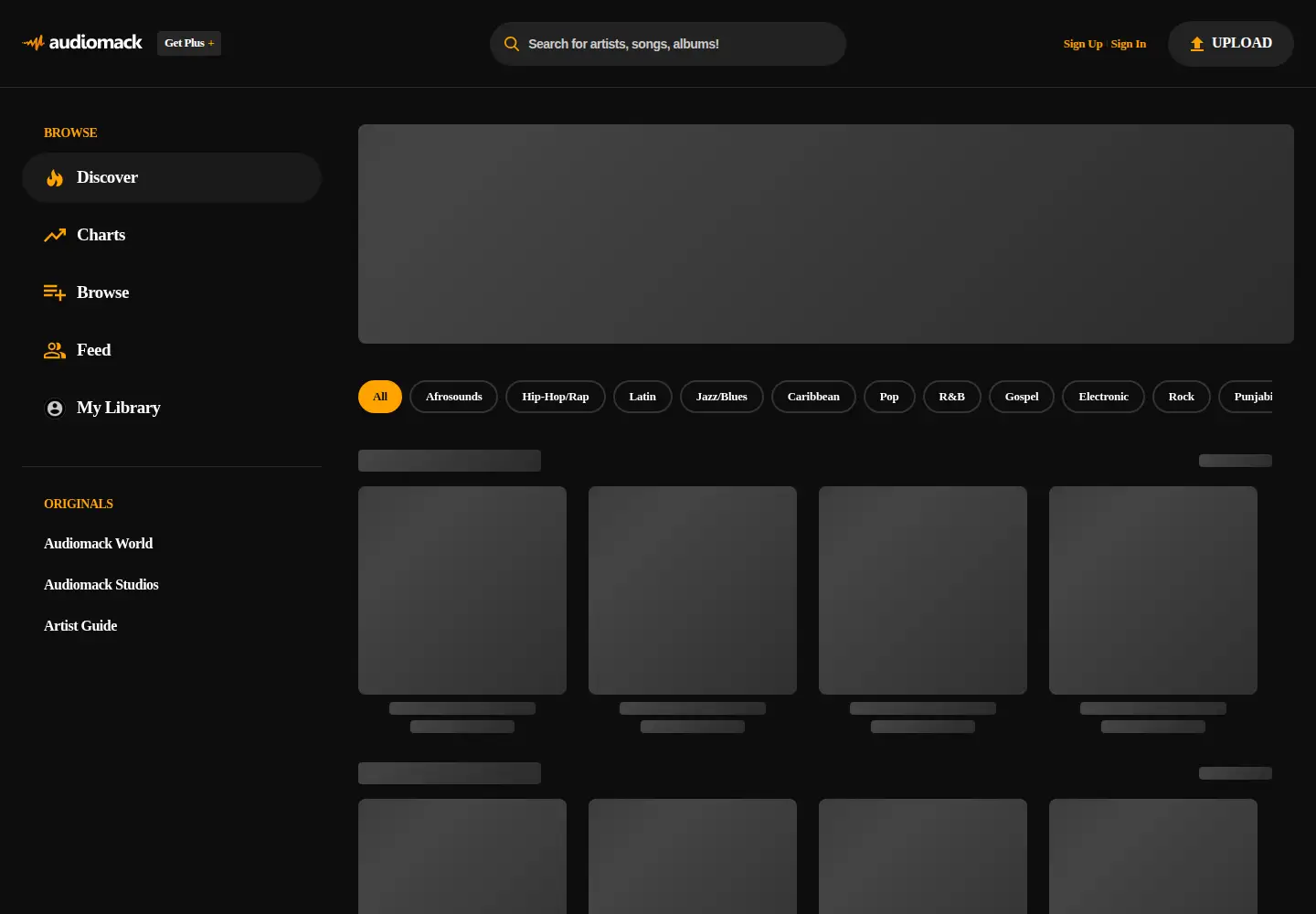 Screenshot of audiomack.com