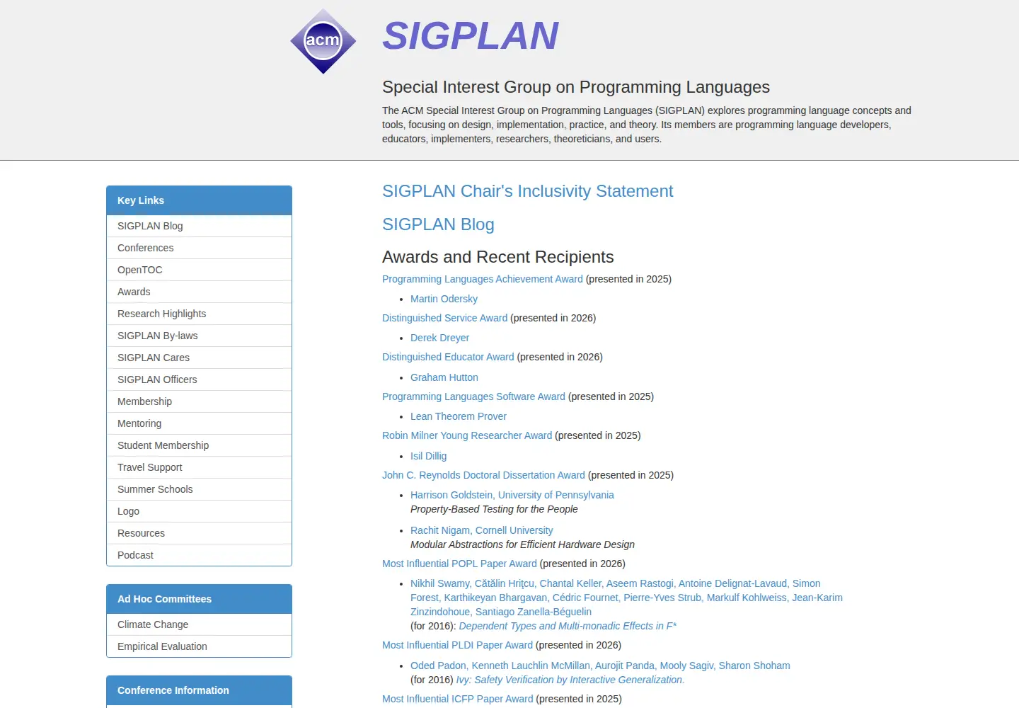 Screenshot of sigplan.org