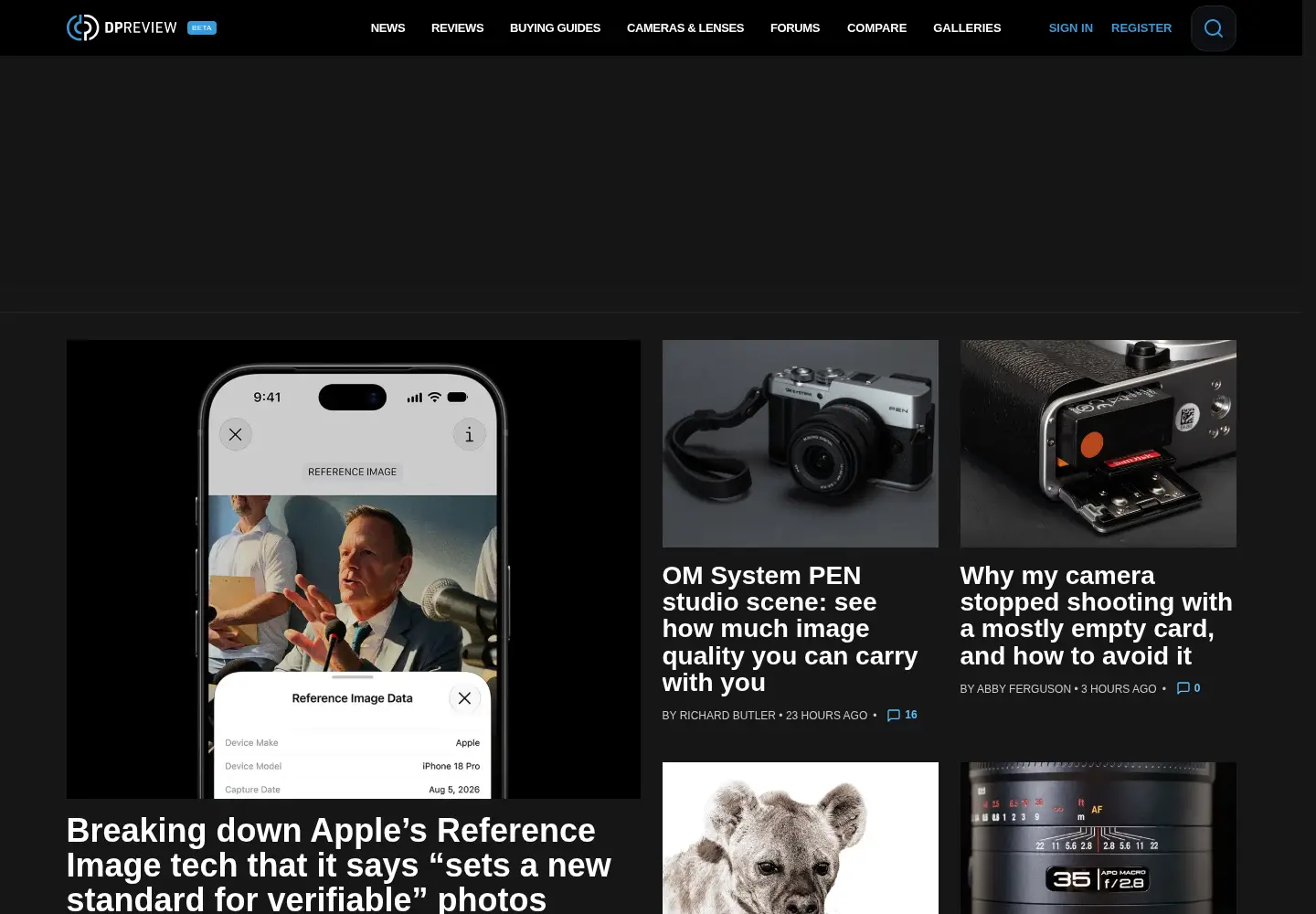 Screenshot of dpreview.com