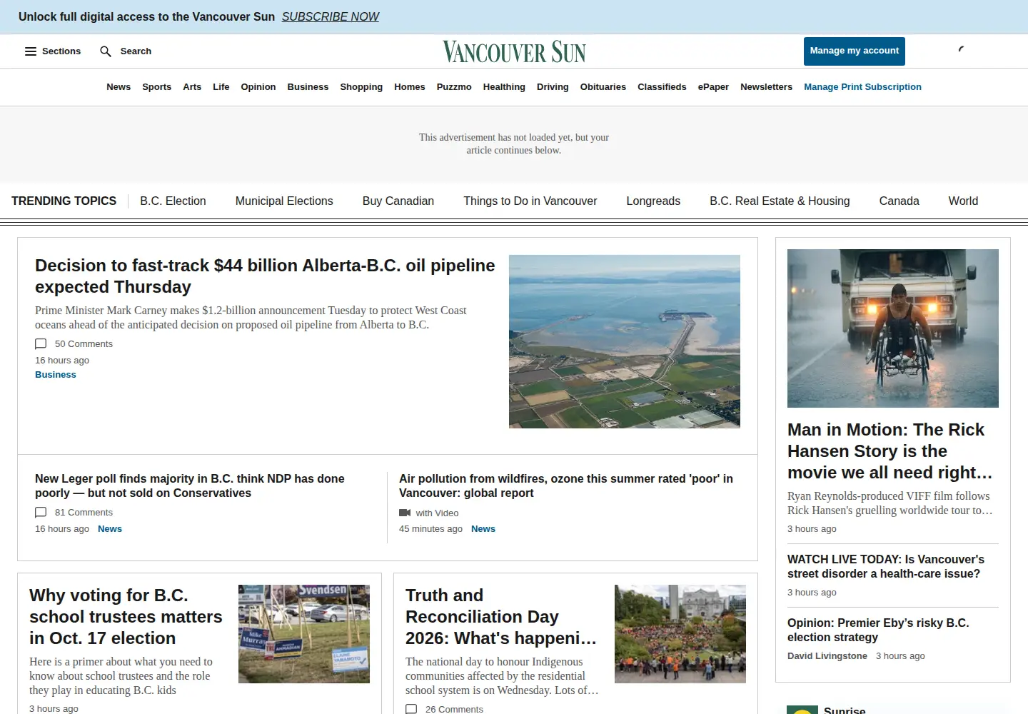 Screenshot of vancouversun.com