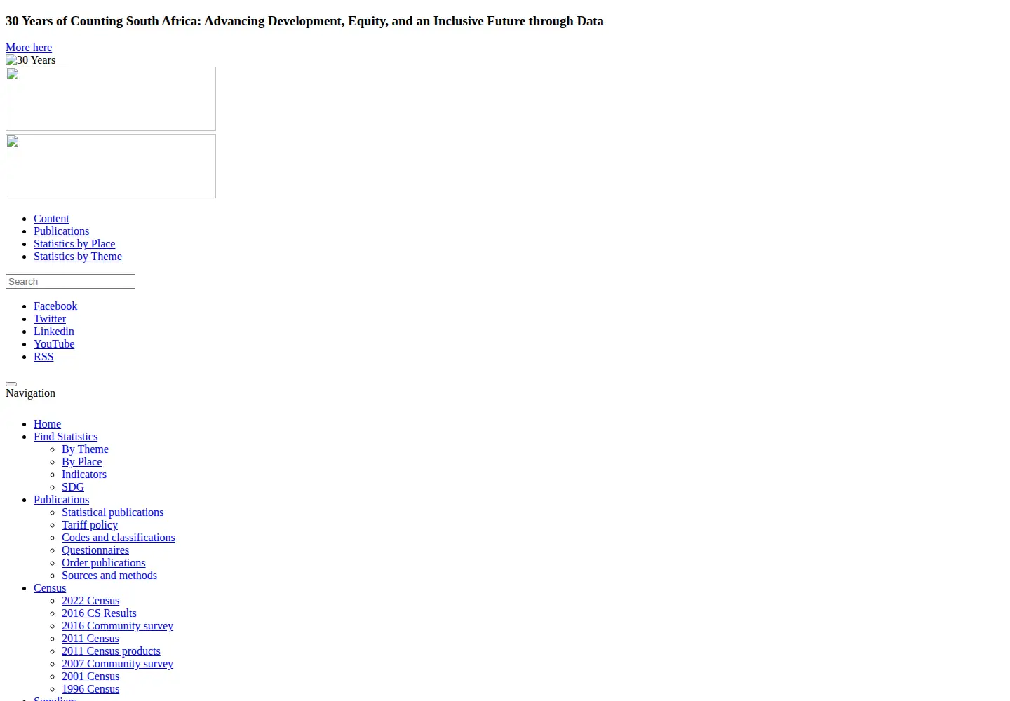 Screenshot of statssa.gov.za