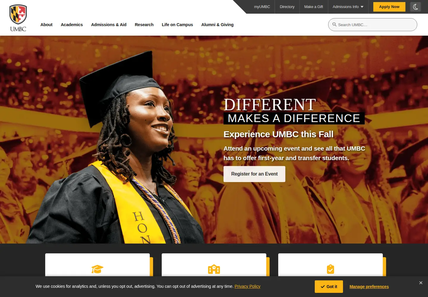 Screenshot of umbc.edu