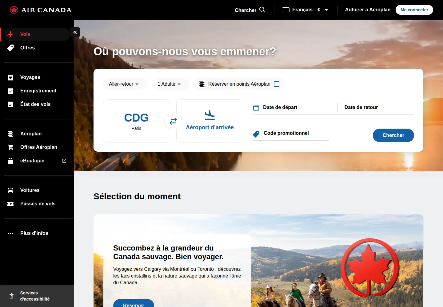 Screenshot of aircanada.com
