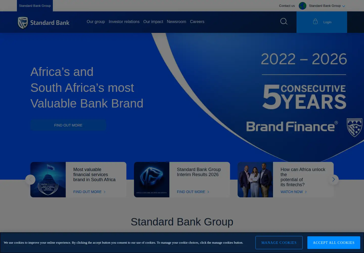 Screenshot of standardbank.com