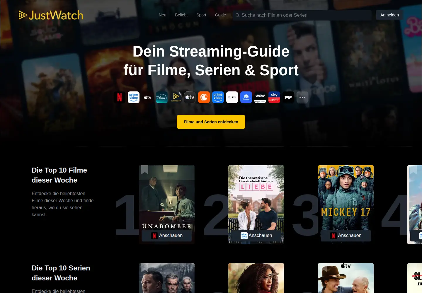 Screenshot of justwatch.com