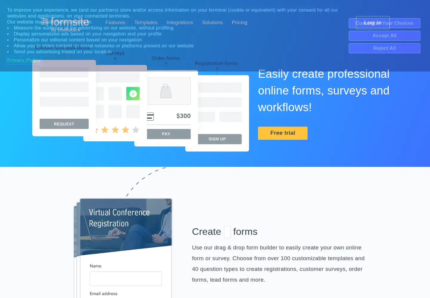 Screenshot of formsite.com