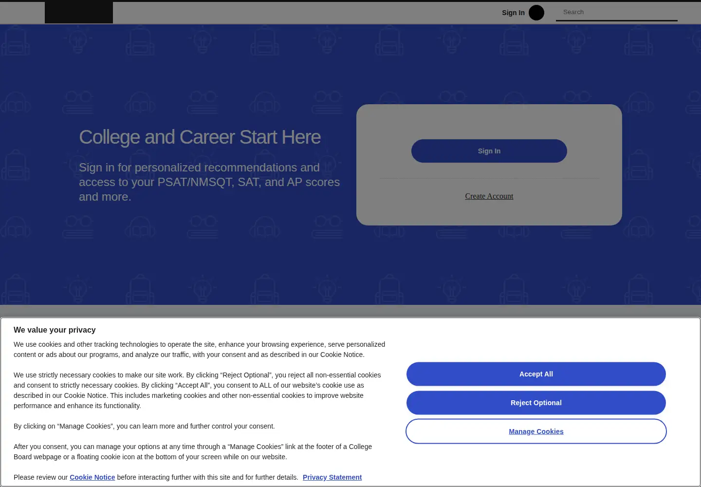 Screenshot of collegeboard.org