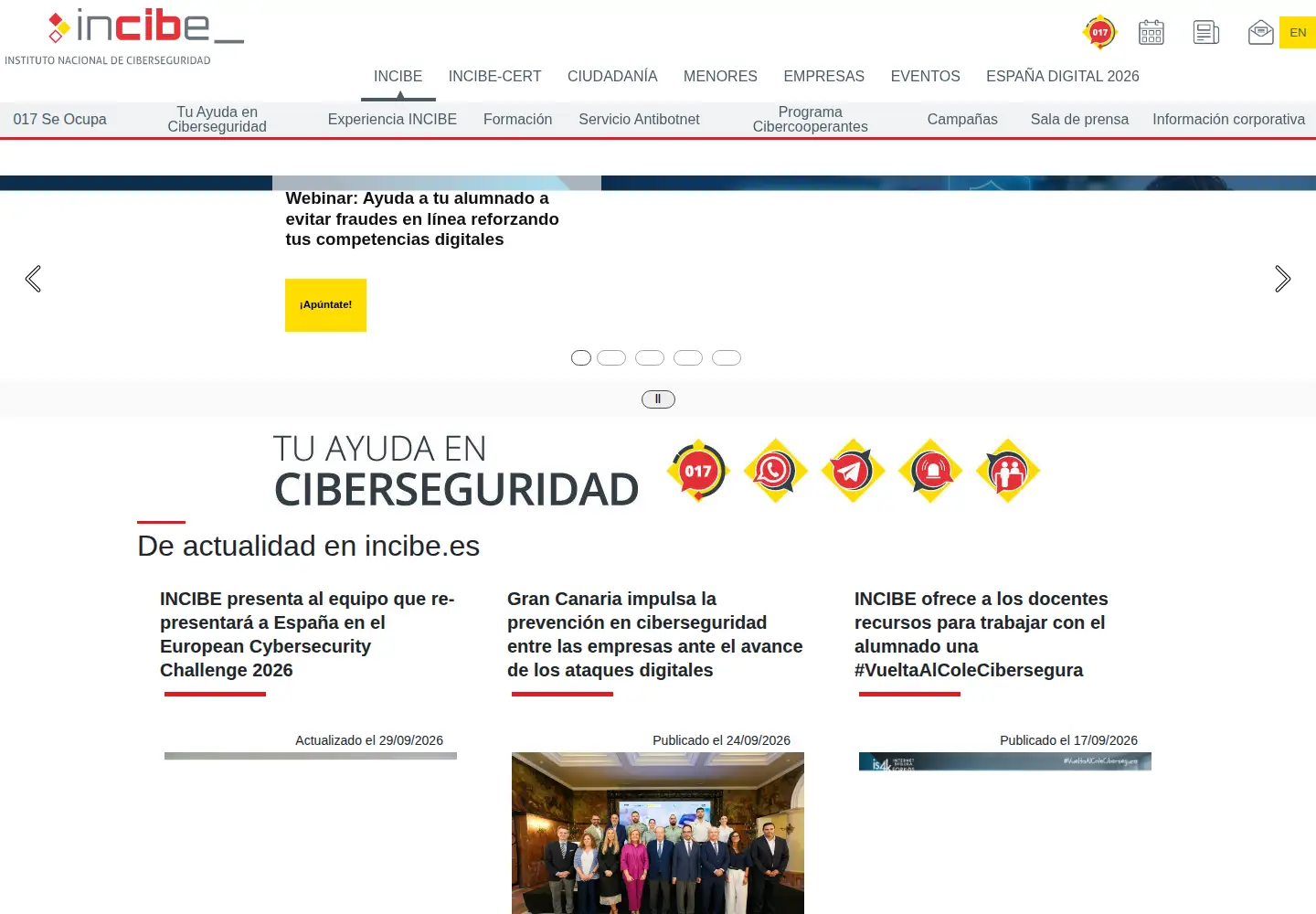 Screenshot of incibe.es