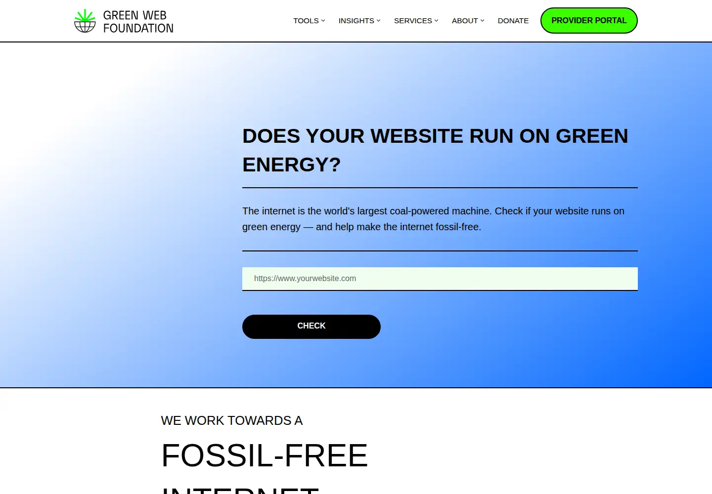 Screenshot of thegreenwebfoundation.org