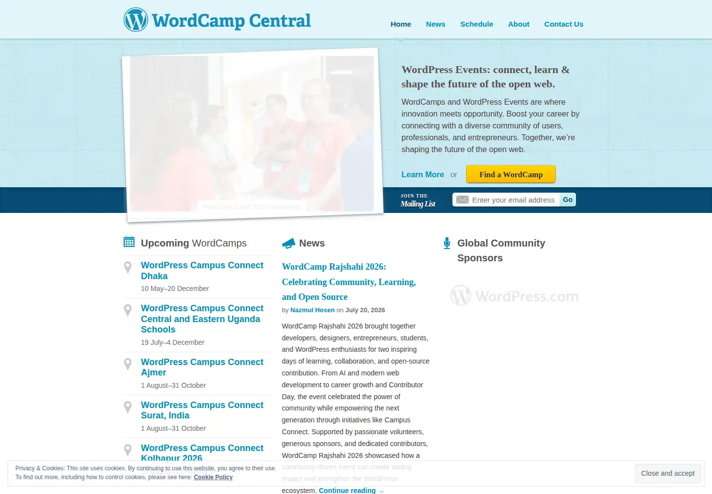 Captured homepage of wordcamp.org in the current scan