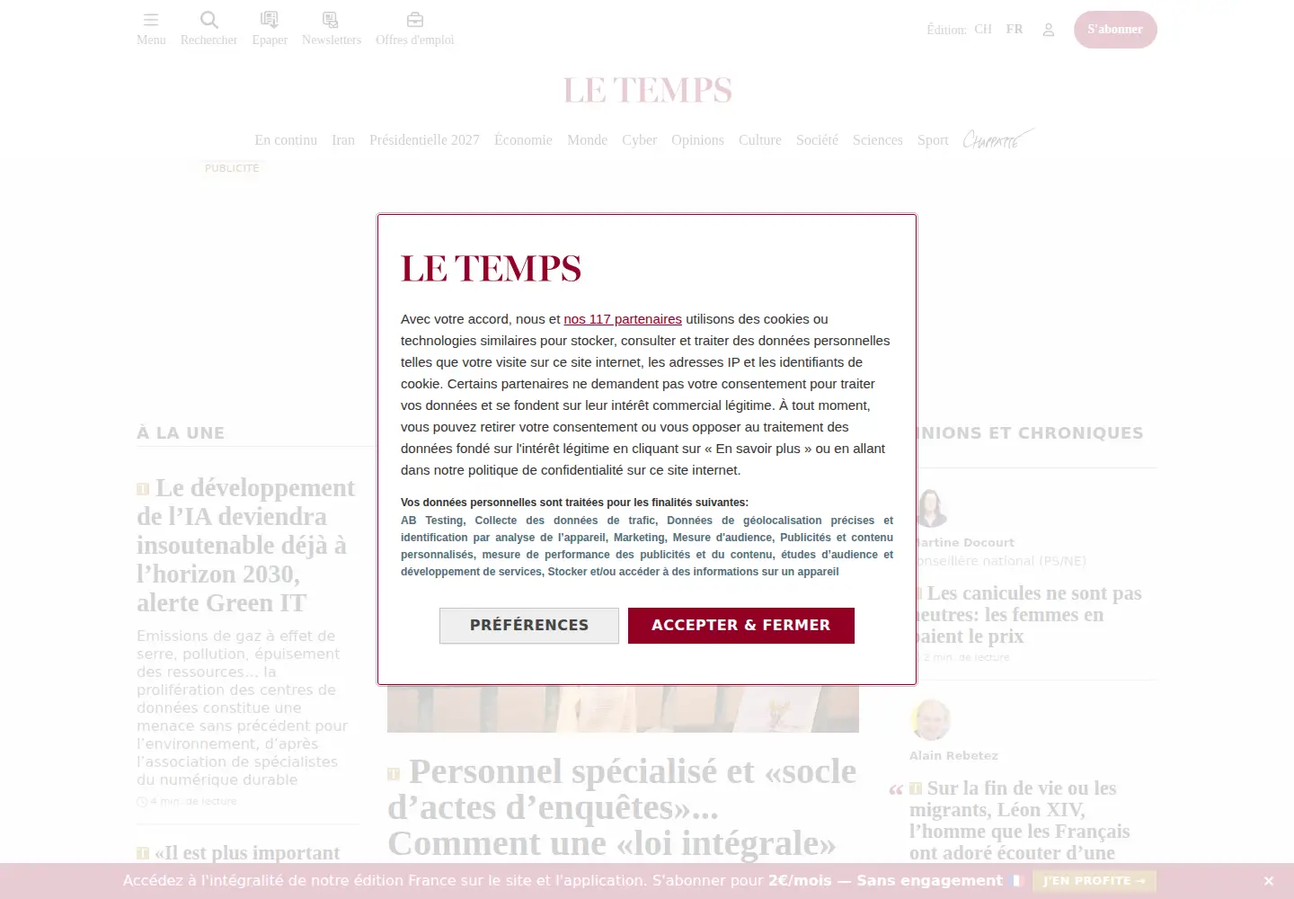 Screenshot of letemps.ch