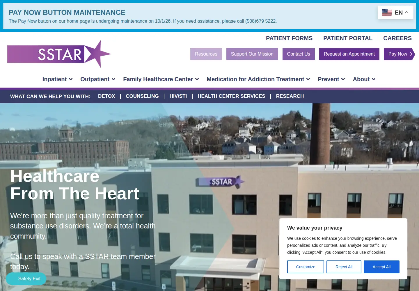 Captured homepage of sstar.org in the current scan