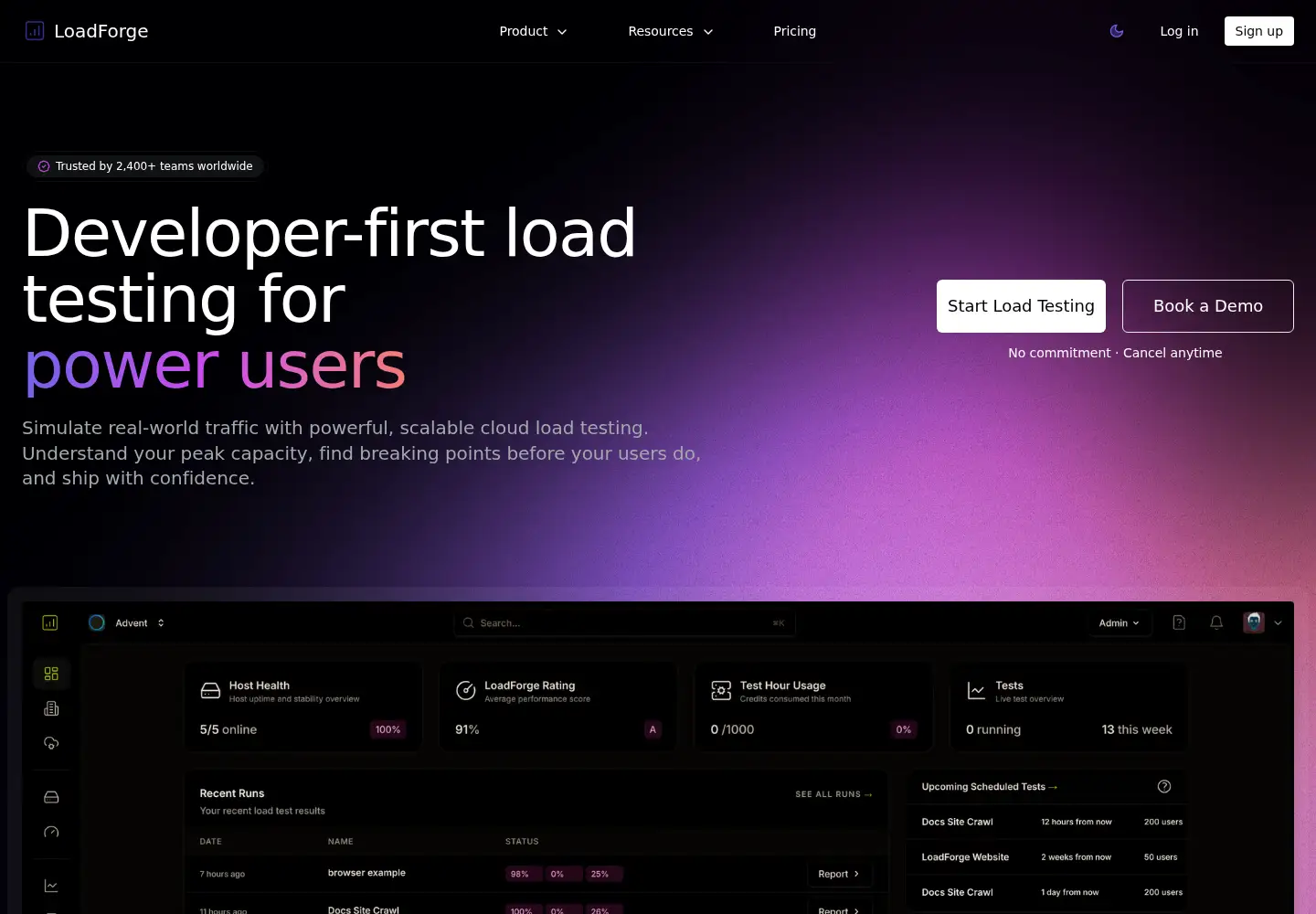 Captured homepage of loadforge.com in the current scan