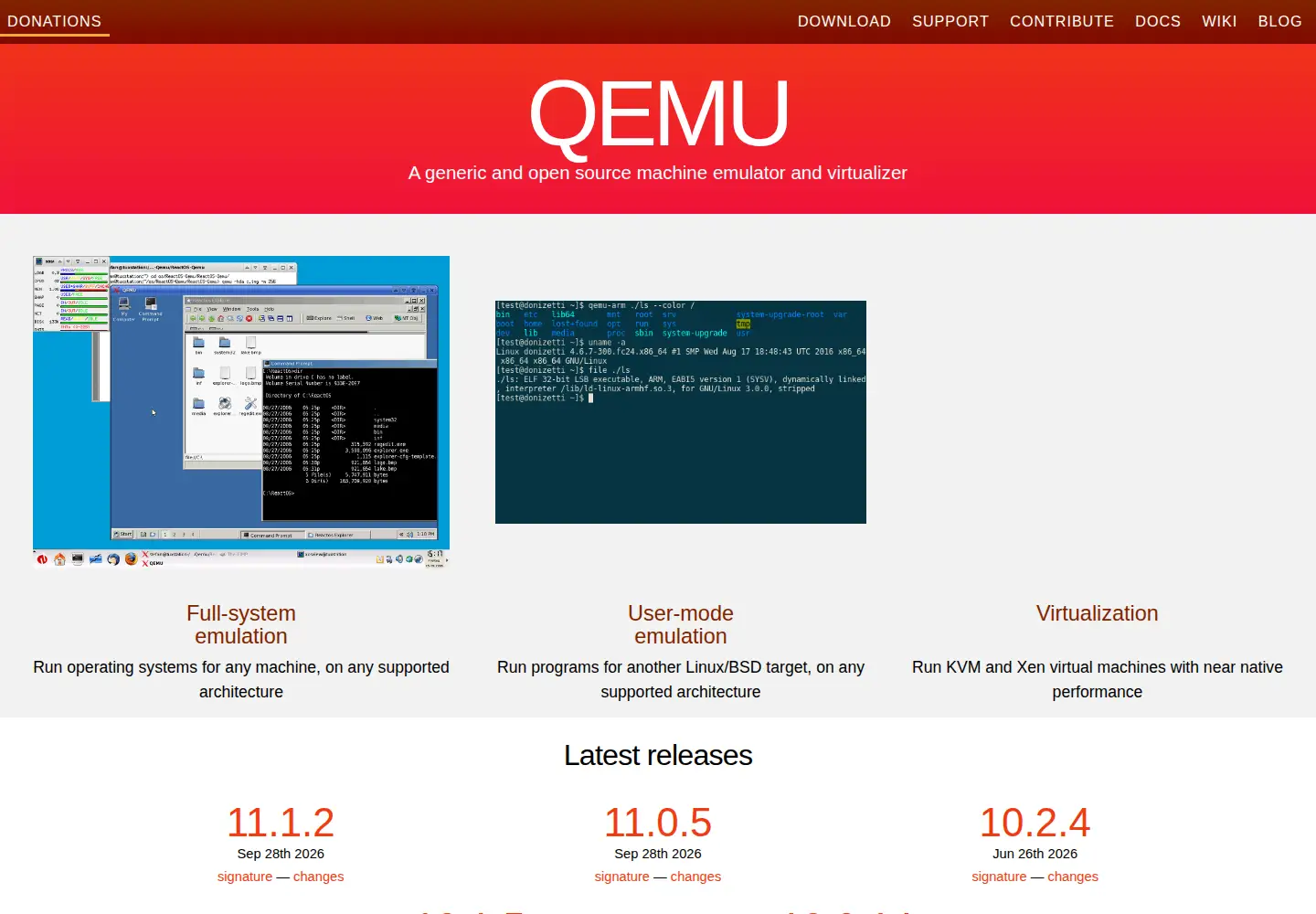 Captured homepage of qemu.org in the current scan