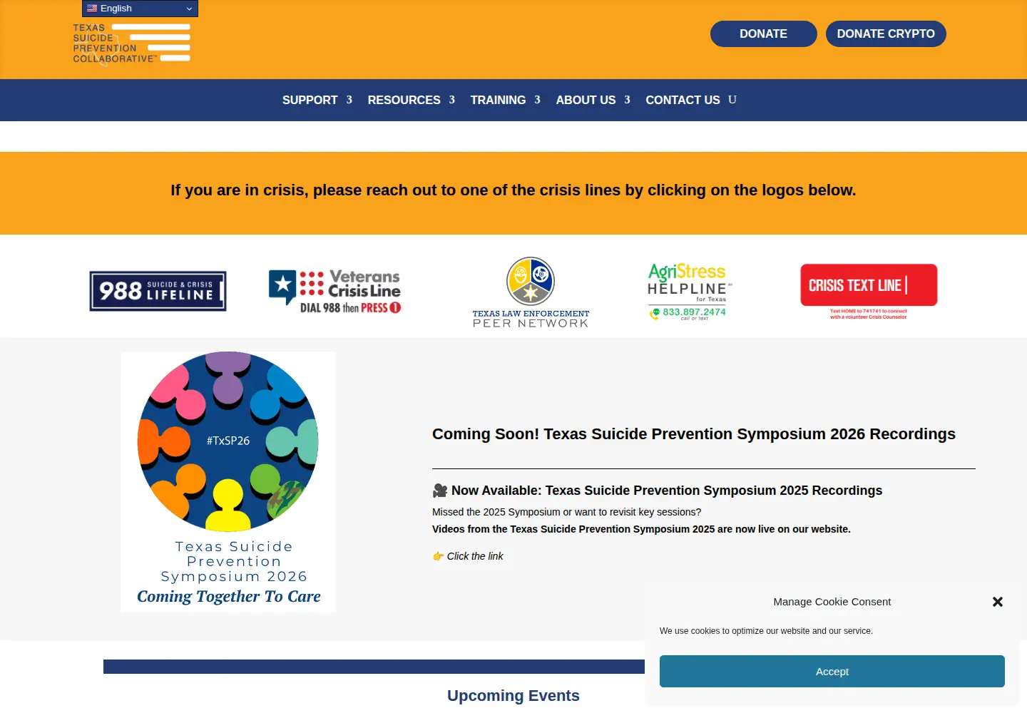 Screenshot of texassuicideprevention.org