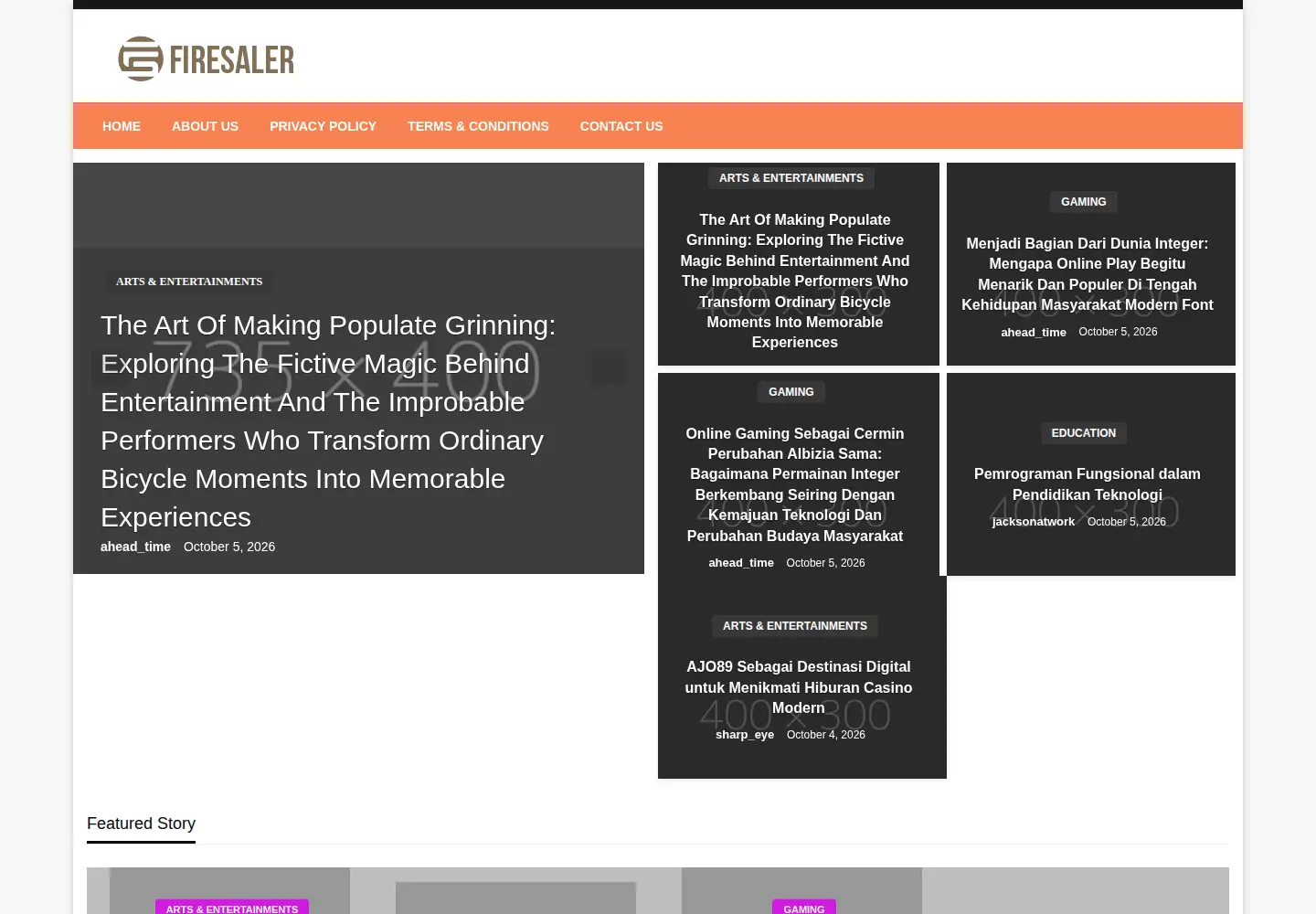 Captured homepage of firesaler.com in the current scan