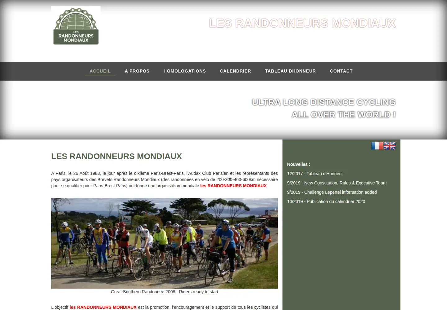 Captured homepage of randonneursmondiaux.org in the current scan