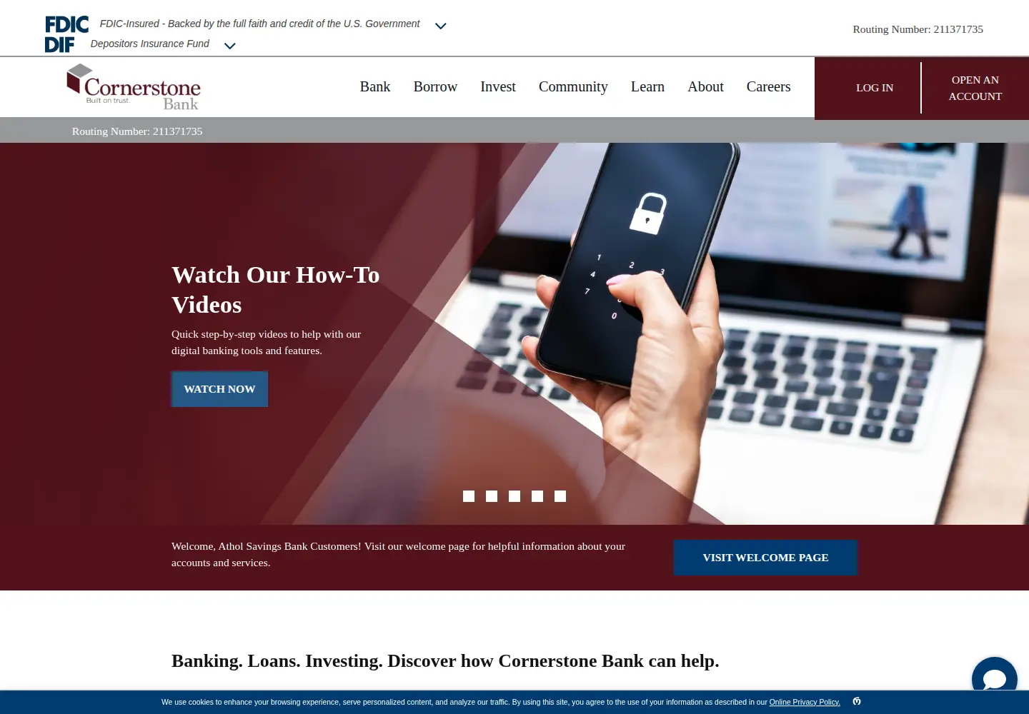 Captured homepage of cornerstonebank.com in the current scan