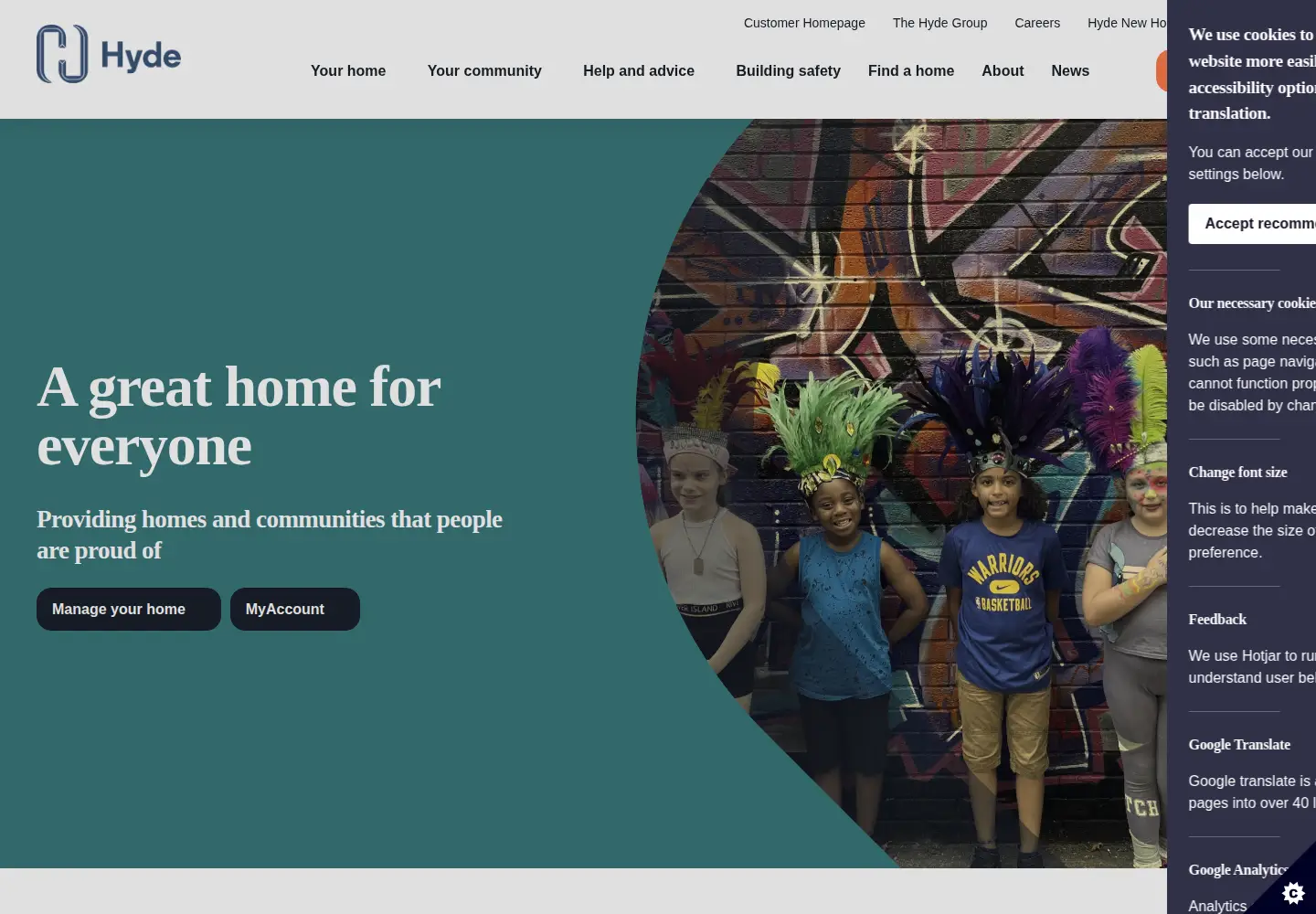 Captured homepage of hyde-housing.co.uk in the current scan