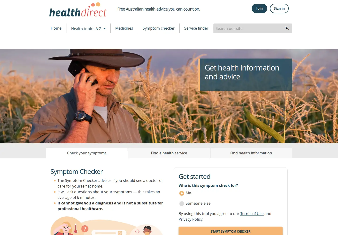 Screenshot of healthdirect.gov.au