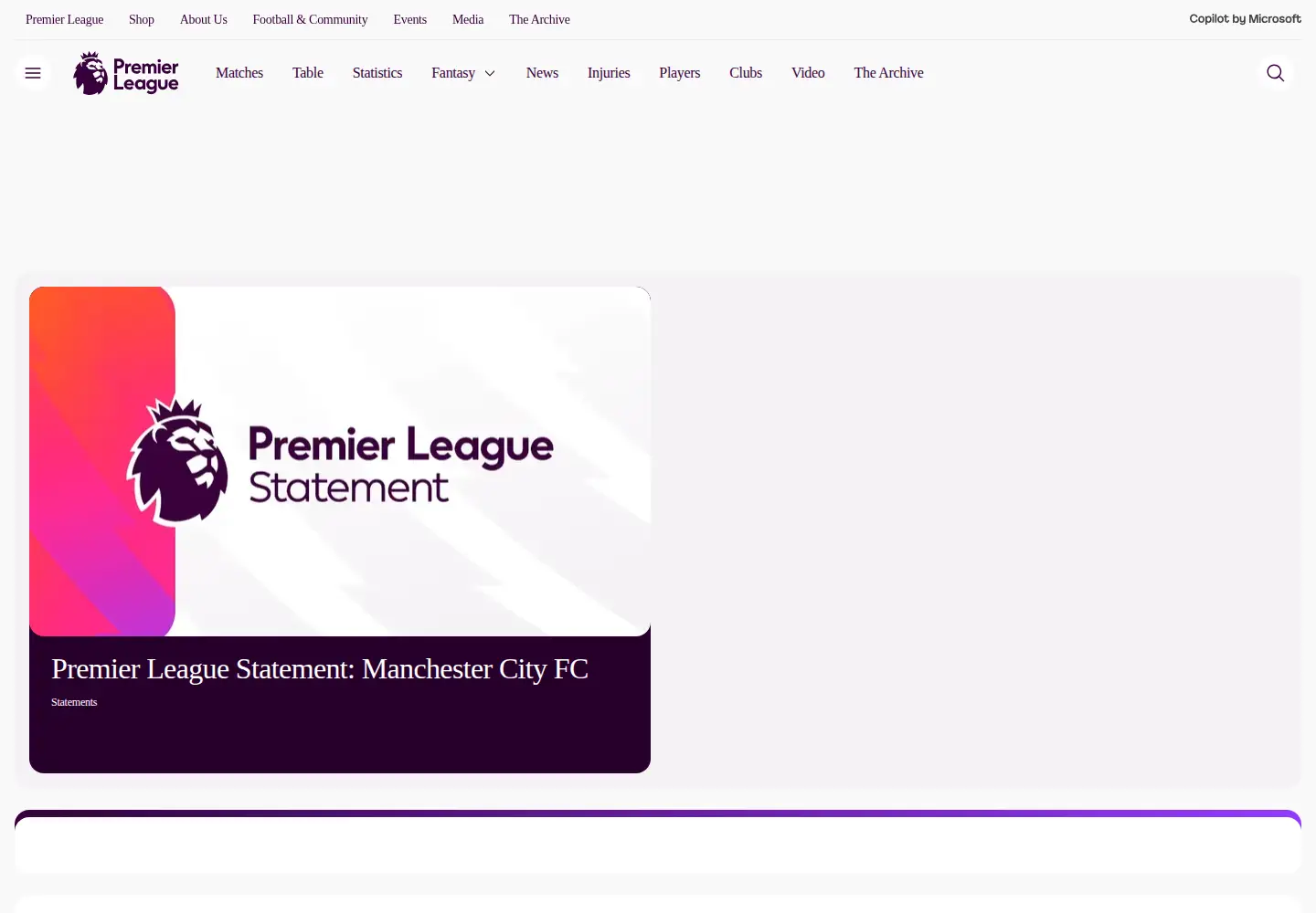 Screenshot of premierleague.com