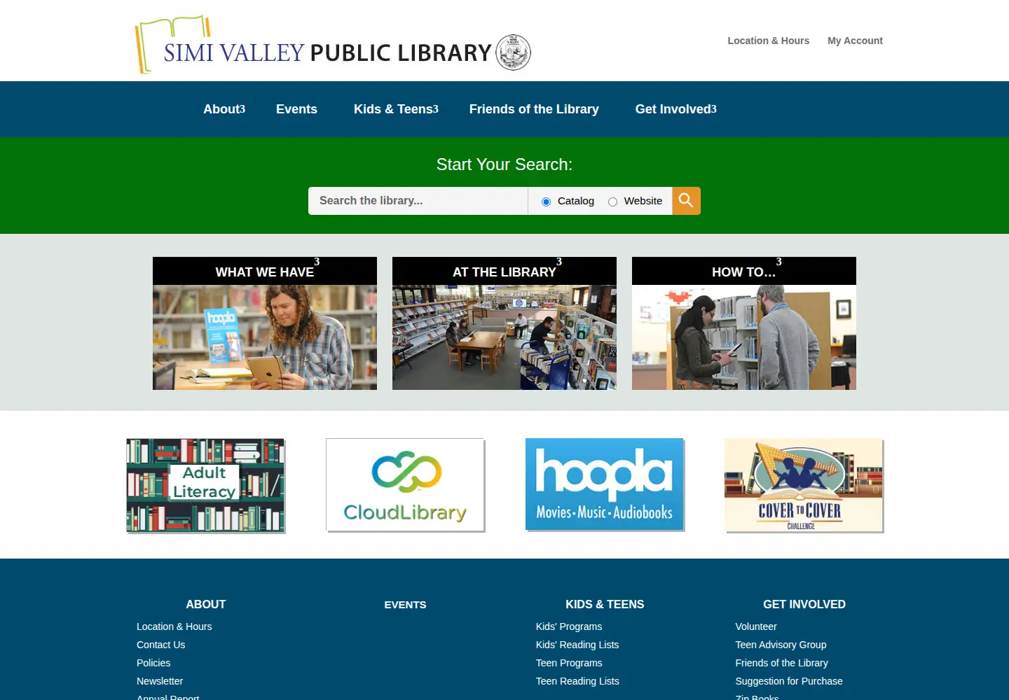 Captured homepage of simivalleylibrary.org in the current scan