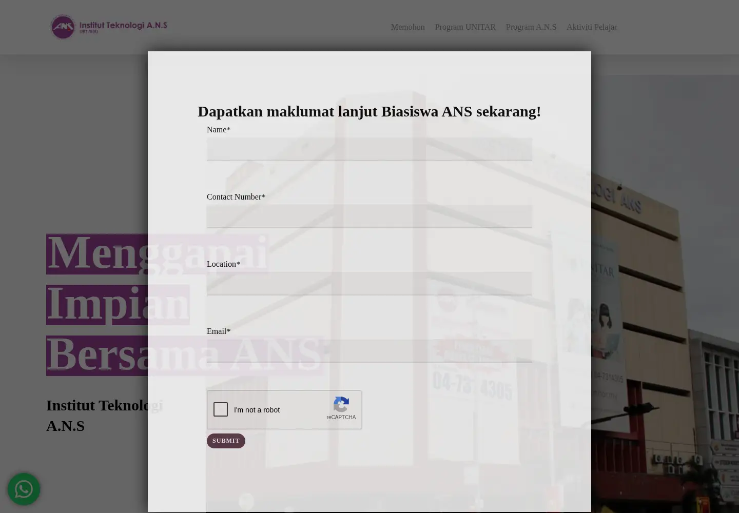Captured homepage of ans.edu.my in the current scan