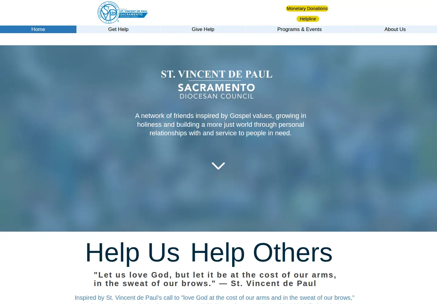 Captured homepage of svdp-sacramento.org in the current scan