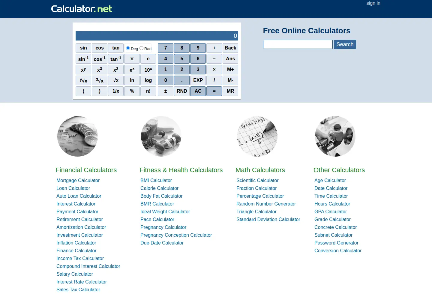 Screenshot of calculator.net
