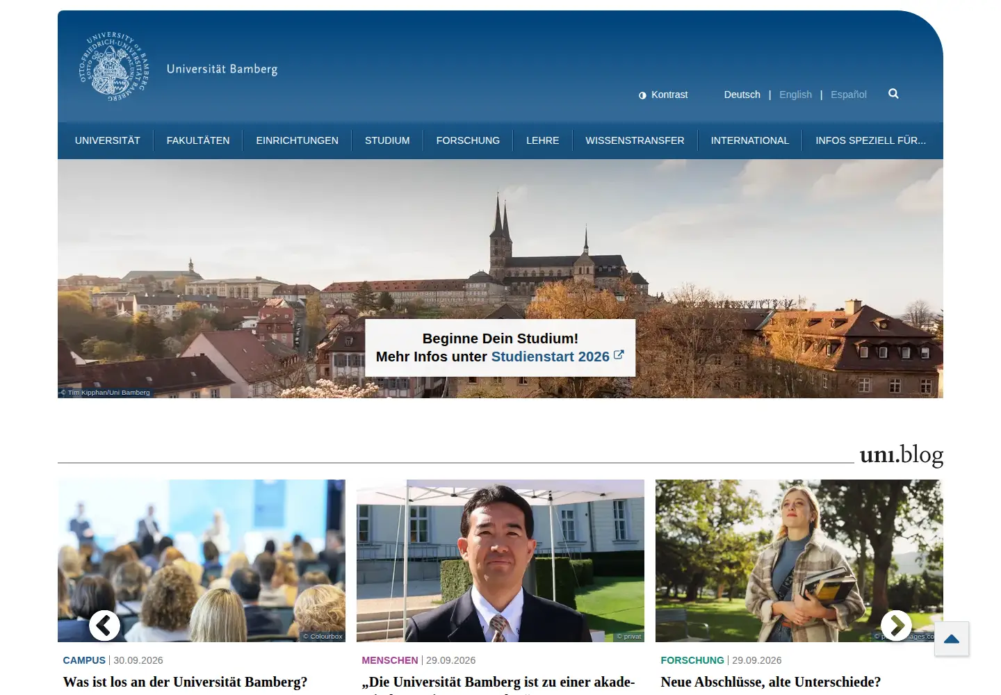 Screenshot of uni-bamberg.de