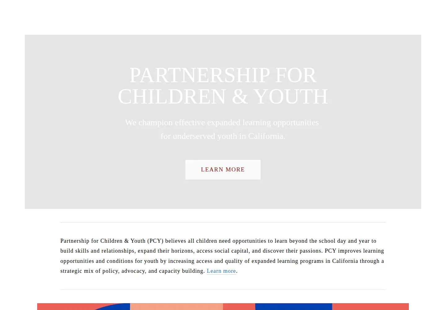 Captured homepage of partnerforchildren.org in the current scan