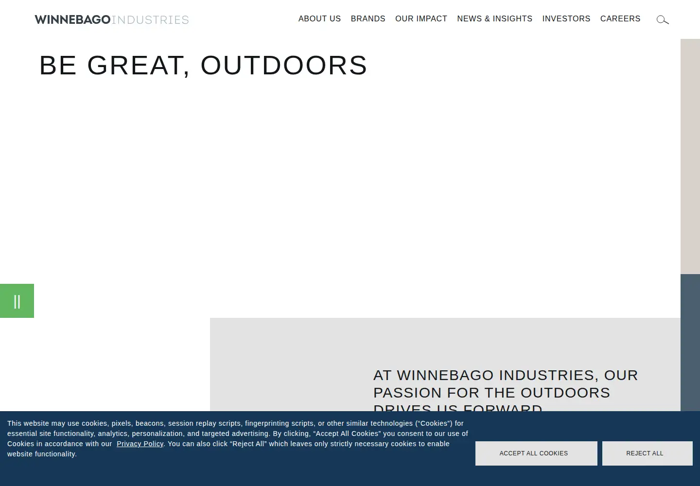 Captured homepage of winnebagoind.com in the current scan