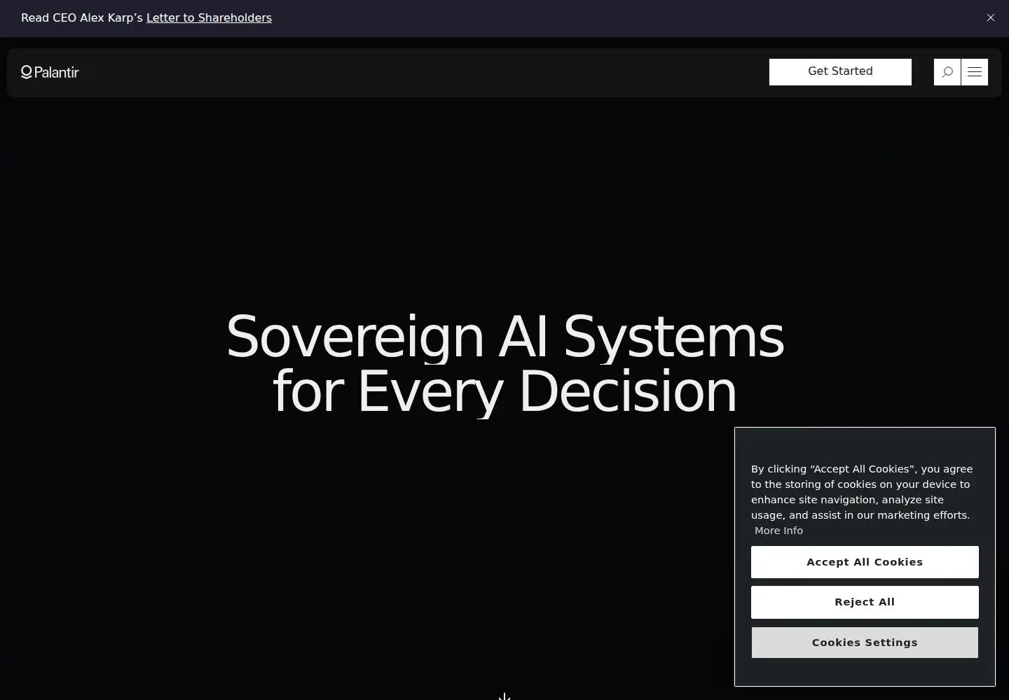 Screenshot of palantir.com