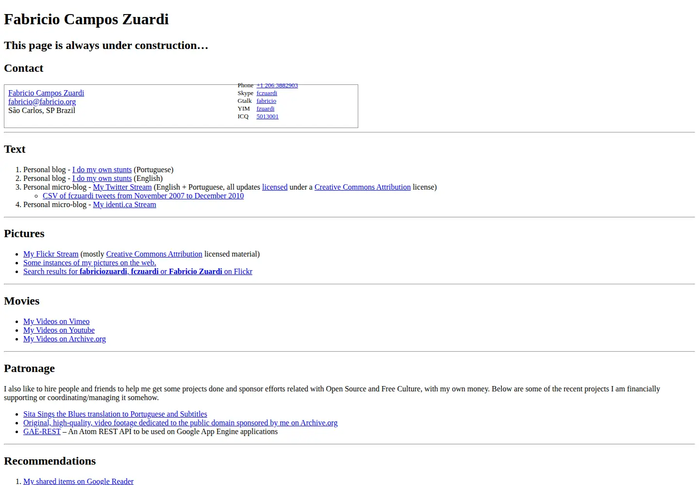 Captured homepage of fabricio.org in the current scan